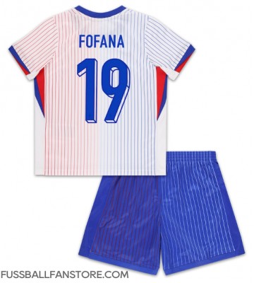 Frankreich Youssouf Fofana #19 Replik Auswärtstrikot Kinder EM 2024 Kurzarm (+ Kurze Hosen)